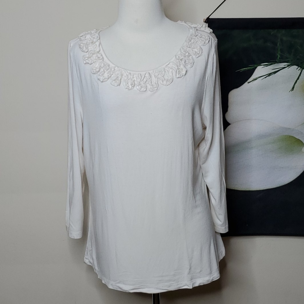 Ming Ruffle Neck Line Long Sleeve Top